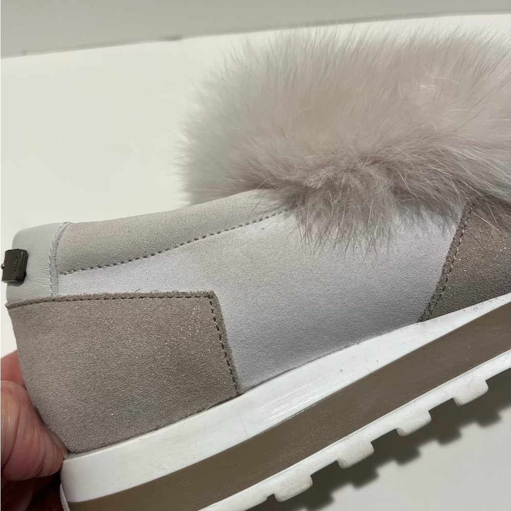 Peserico Gray Suede Faux Fur-Trimmed Chunky Sneakers (41, US 11 - RUNS SMALL) - Picture 12 of 14